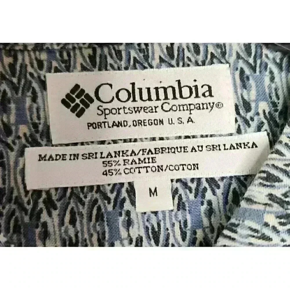 Size Medium Columbia Patterned Button Up Shirt Ramie Cotton Blend